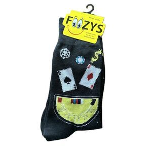 NWT Foozys Black Printed Casino Poker Themed Mens Crew Socks Men's One Size